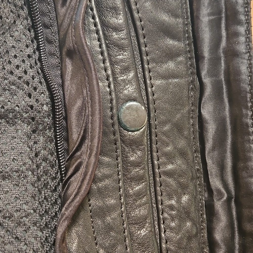 Black and Brown Leather Jacket Unknown Maker Womens Size XL Biker Moto Fitted - Picture 11 of 13